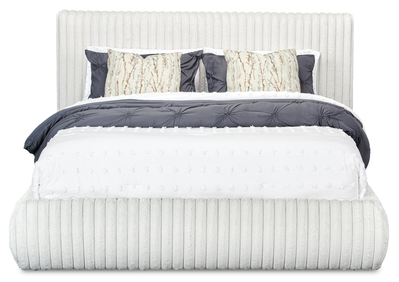 Aria Upholstered Platform Bed in Grey Fabric, Tufted - Queen Size