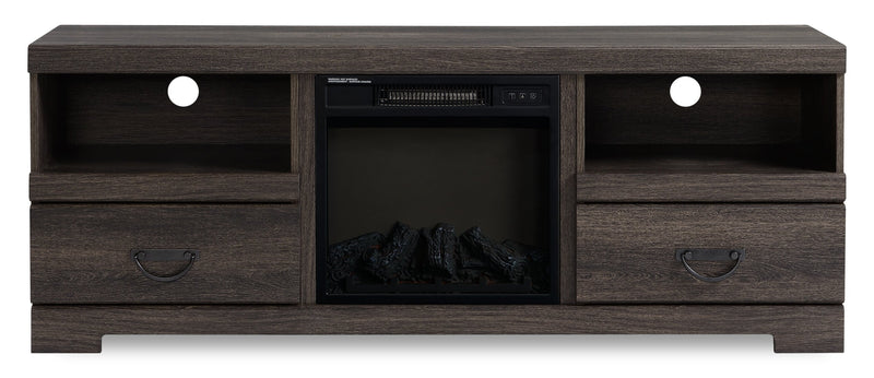 Asher 60\" Rustic Electric Fireplace TV Stand with Storage & Cable Management for TVs up to 65\"- Brown Oak