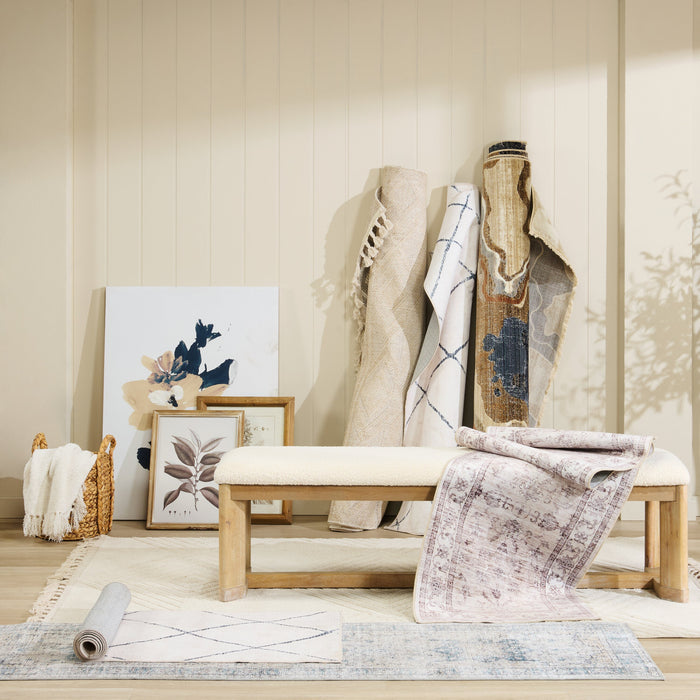 Aspen Dining Bench with Fabric Seat, 64.25\"W - Natural