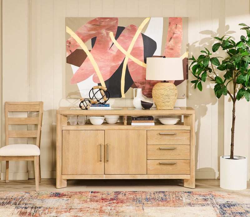 Aspen Dining Server, 64\"W, Wine & Stemware Racks, 3 Drawers & 2 Doors - Natural