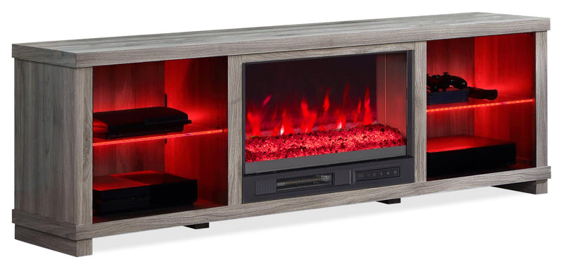 Aurora 72\" Modern Electric Fireplace TV Stand with Storage & Cable Management for TVs up to 80\"- Ash Grey