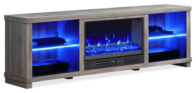 Aurora 72\" Modern Electric Fireplace TV Stand with Storage & Cable Management for TVs up to 80\"- Ash Grey