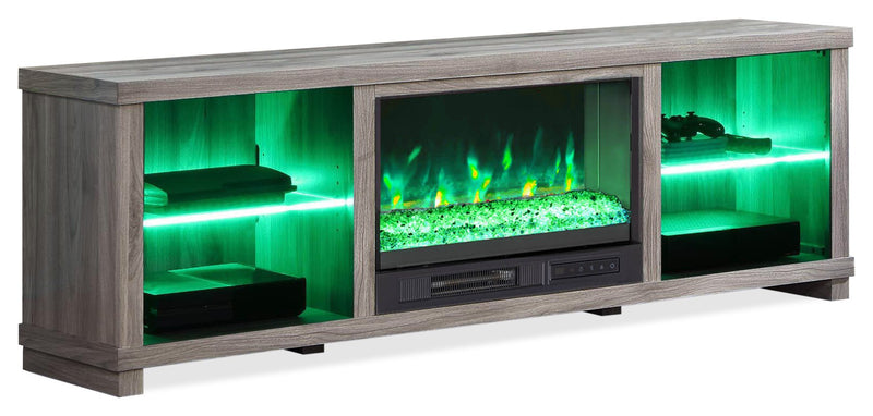 Aurora 72\" Modern Electric Fireplace TV Stand with Storage & Cable Management for TVs up to 80\"- Ash Grey