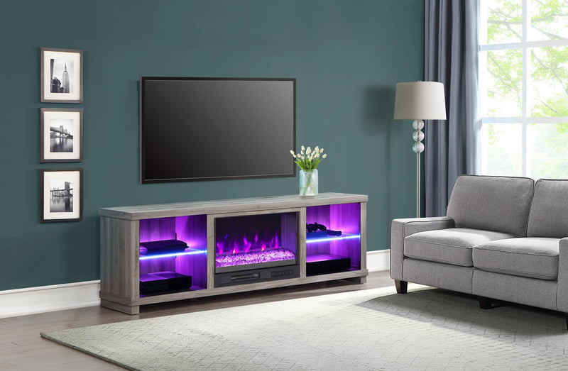 Aurora 72\" Modern Electric Fireplace TV Stand with Storage & Cable Management for TVs up to 80\"- Ash Grey