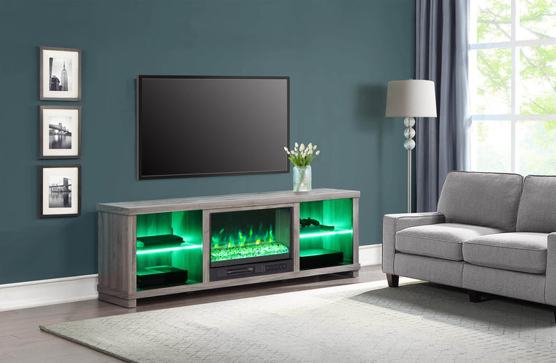 Aurora 72\" Modern Electric Fireplace TV Stand with Storage & Cable Management for TVs up to 80\"- Ash Grey