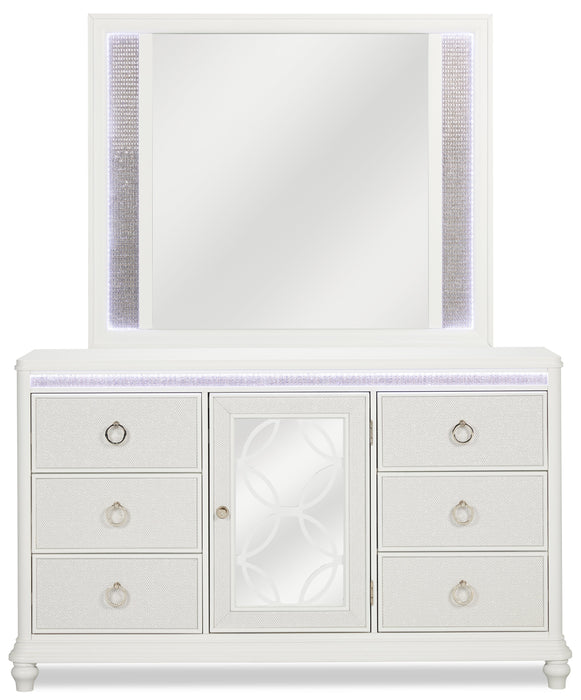 Ava Bedroom Dresser Mirror with LED Light, Glam - White