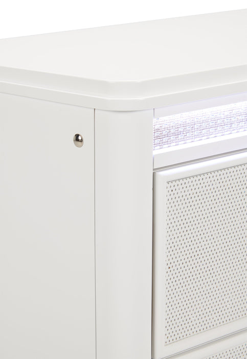 Ava Bedside 2-Drawer Nightstand with LED Light, 32.5\"W x 28\"H, Glam - White