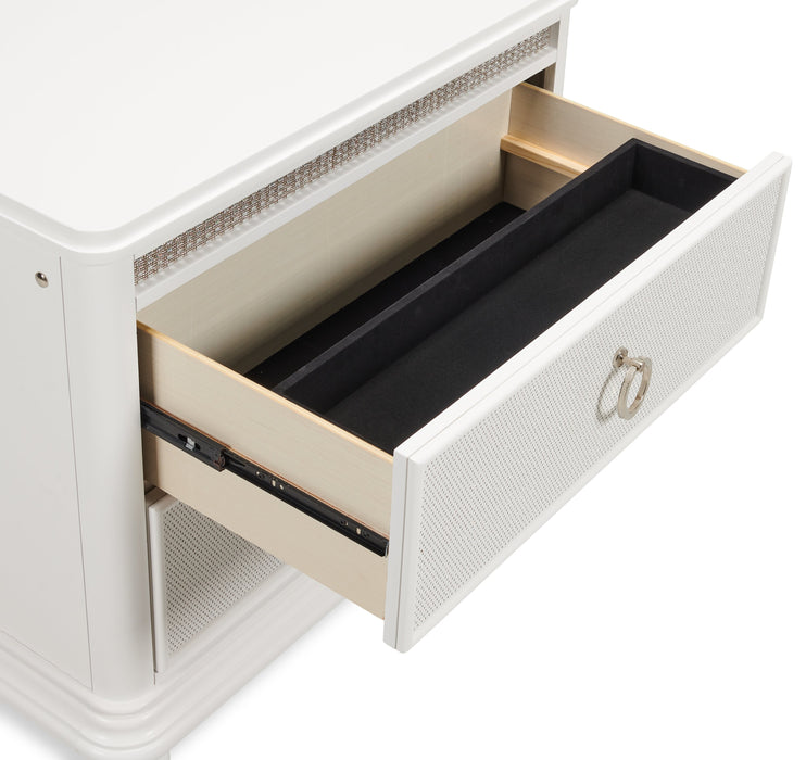 Ava Bedside 2-Drawer Nightstand with LED Light, 32.5\"W x 28\"H, Glam - White
