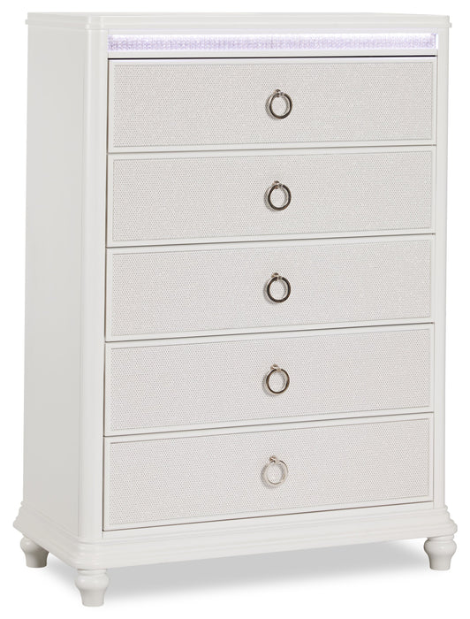 Ava Bedroom Chest of Drawers with LED Light, 5-Drawer, 40.5\"W x 54.1\"H, Glam - White