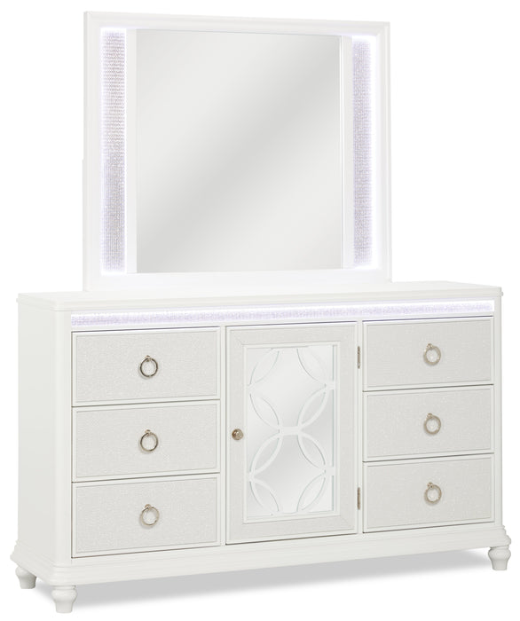 Ava Bedroom 7-Drawer Dresser with LED Light, 67\"W x 39\"H, Glam - White