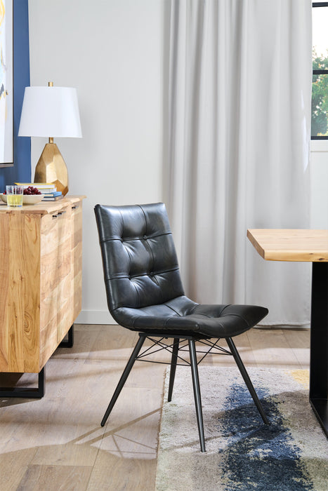 Avis Dining Chair with Vegan Leather Fabric, Metal - Black