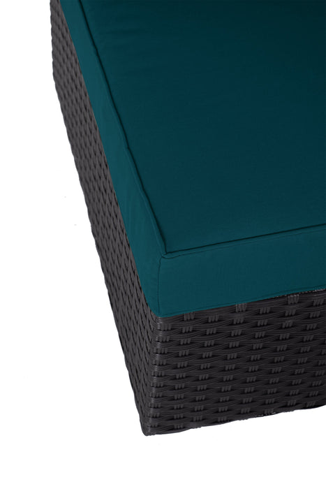 Barbados Corner Outdoor Patio Chair - Hand-Woven Resin Wicker, UV & Weather Resistant - Black/Blue