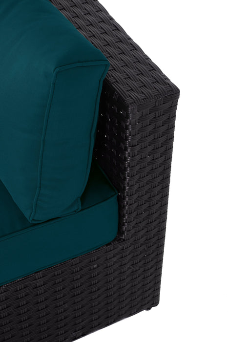 Barbados Corner Outdoor Patio Chair - Hand-Woven Resin Wicker, UV & Weather Resistant - Black/Blue