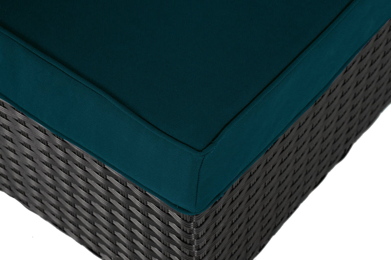 Barbados Armless Outdoor Patio Chair - Hand-Woven Resin Wicker, UV & Weather Resistant - Black/Blue