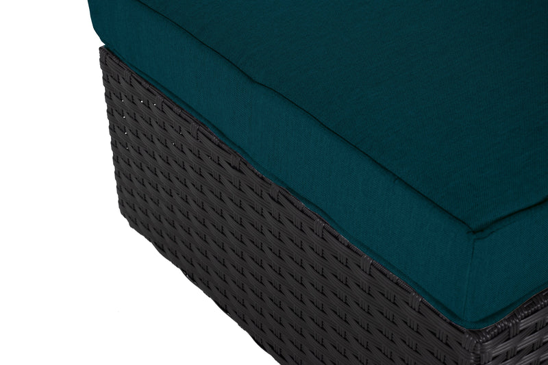 Barbados Outdoor Patio Ottoman - Hand-Woven Resin Wicker, UV & Weather Resistant - Black/Blue