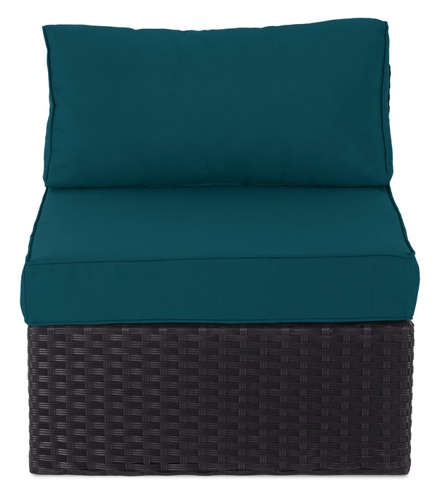 Barbados Armless Outdoor Patio Chair - Hand-Woven Resin Wicker, UV & Weather Resistant - Black/Blue