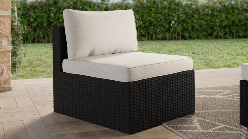 Barbados Armless Outdoor Patio Chair - Hand-Woven Resin Wicker, UV & Weather Resistant - Black/Grey