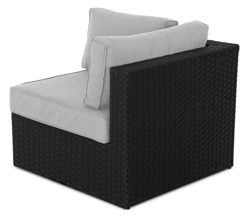 Barbados Corner Outdoor Patio Chair - Hand-Woven Resin Wicker, UV & Weather Resistant - Black/Grey