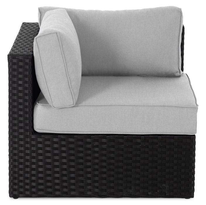 Barbados Corner Outdoor Patio Chair - Hand-Woven Resin Wicker, UV & Weather Resistant - Black/Grey