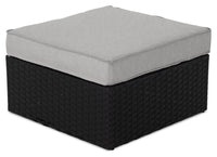 Barbados Outdoor Patio Ottoman - Hand-Woven Resin Wicker, UV & Weather Resistant - Black/Grey 