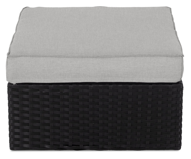 Barbados Outdoor Patio Ottoman - Hand-Woven Resin Wicker, UV & Weather Resistant - Black/Grey