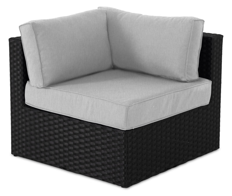 Barbados 6-Piece Outdoor Patio Set with 3 Corner Chairs, 2 Armless Chairs & Ottoman - Hand-Woven Resin Wicker, UV & Weather Resistant - Black/Grey