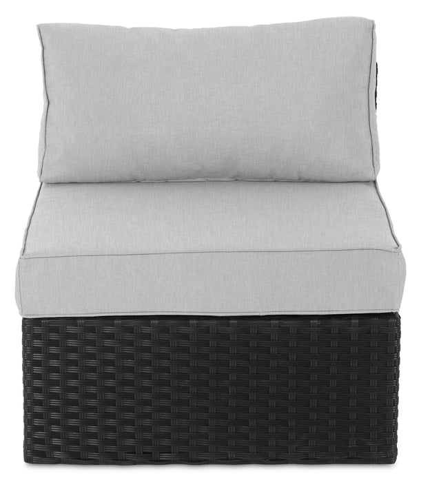 Barbados 6-Piece Outdoor Patio Set with 3 Corner Chairs, 2 Armless Chairs & Ottoman - Hand-Woven Resin Wicker, UV & Weather Resistant - Black/Grey