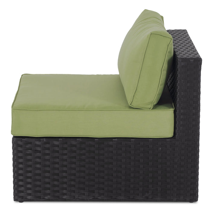 Barbados Armless Outdoor Patio Chair - Hand-Woven Resin Wicker, UV & Weather Resistant - Black/Green