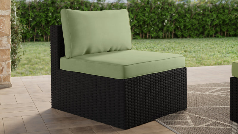 Barbados Armless Outdoor Patio Chair - Hand-Woven Resin Wicker, UV & Weather Resistant - Black/Green