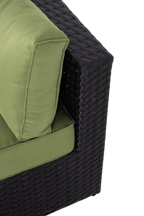 Barbados Corner Outdoor Patio Chair - Hand-Woven Resin Wicker, UV & Weather Resistant - Black/Green