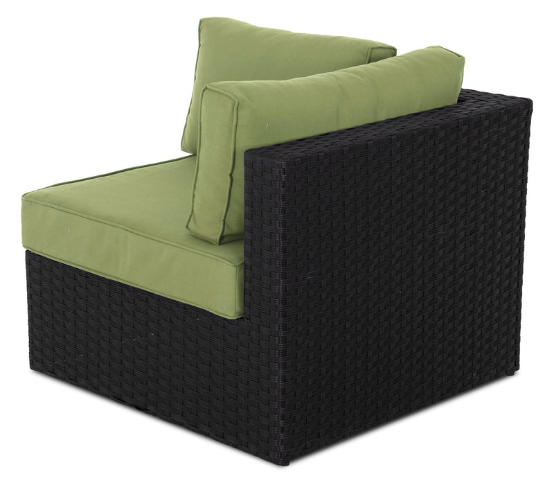 Barbados Corner Outdoor Patio Chair - Hand-Woven Resin Wicker, UV & Weather Resistant - Black/Green