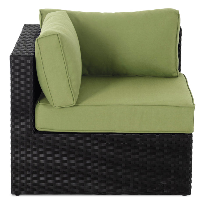 Barbados Corner Outdoor Patio Chair - Hand-Woven Resin Wicker, UV & Weather Resistant - Black/Green