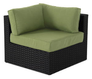 Barbados Corner Outdoor Patio Chair - Hand-Woven Resin Wicker, UV & Weather Resistant - Black/Green