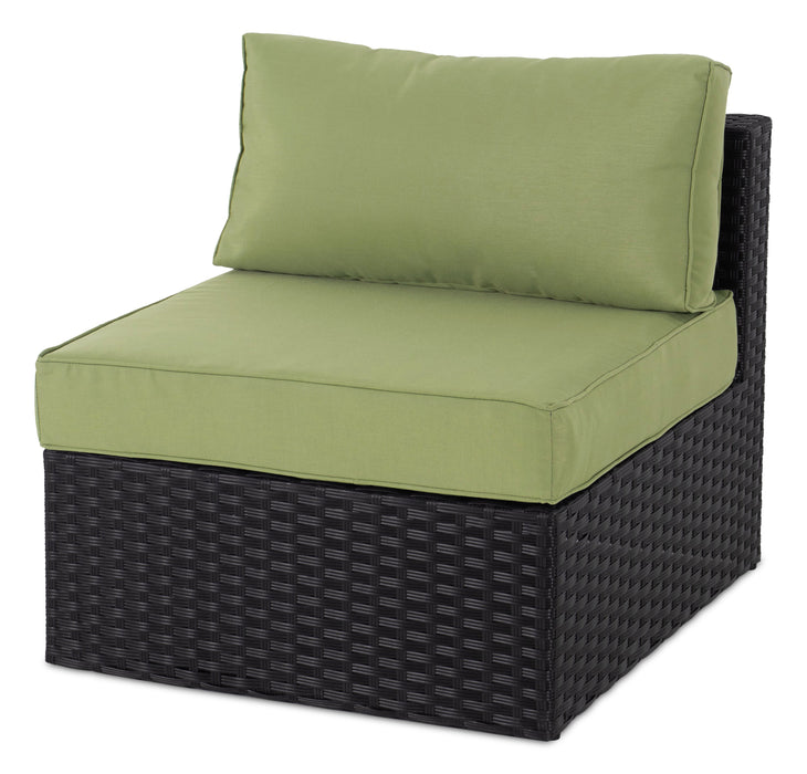 Barbados 5-Piece Outdoor Patio Set with 3 Corner Chairs & 2 Armless Chairs - Hand-Woven Resin Wicker, UV & Weather Resistant - Black/Green