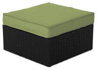 Barbados Outdoor Patio Ottoman - Hand-Woven Resin Wicker, UV & Weather Resistant - Black/Green 