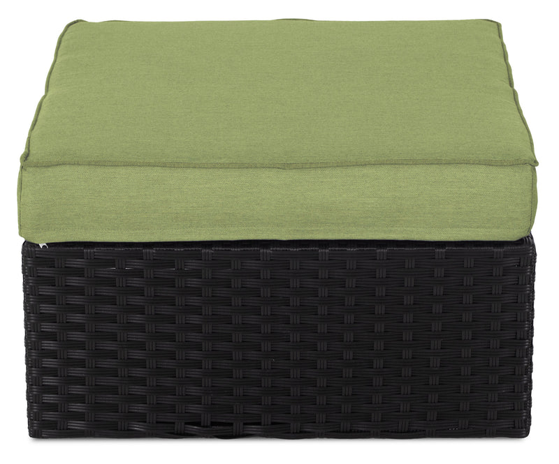 Barbados Outdoor Patio Ottoman - Hand-Woven Resin Wicker, UV & Weather Resistant - Black/Green