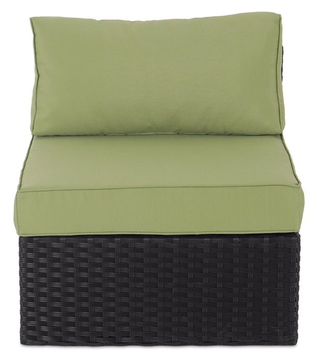 Barbados Armless Outdoor Patio Chair - Hand-Woven Resin Wicker, UV & Weather Resistant - Black/Green