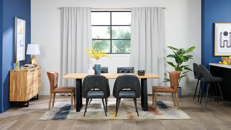 Kort & Co. Bay Dining Chair with Vegan Leather Fabric, Metal - Charcoal