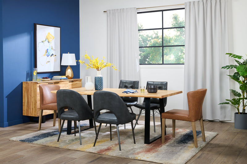 Kort & Co. Bay Dining Chair with Vegan Leather Fabric, Metal - Charcoal