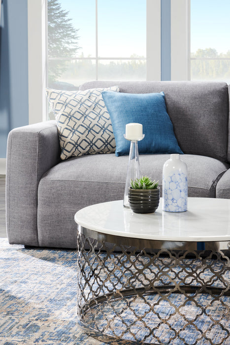 Belle 36\" Glam Round Sofa Table - White Marble Top with Stainless Steel Base