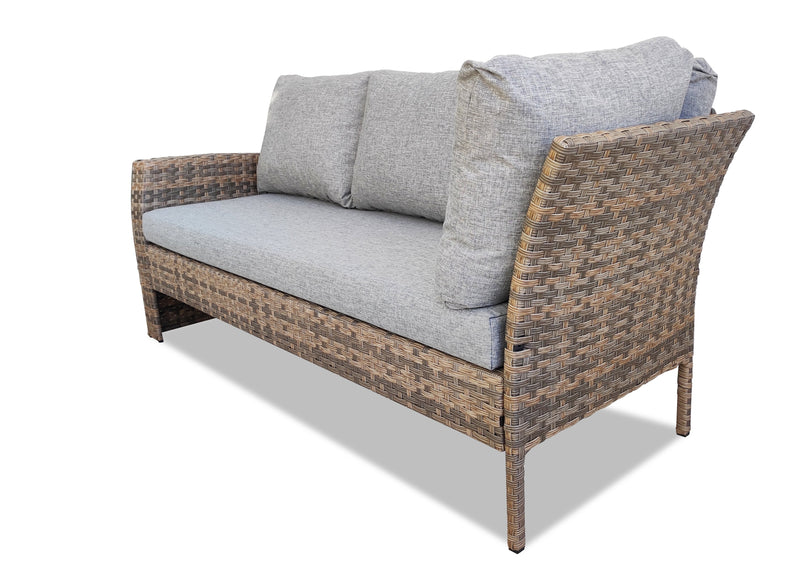 Bergen 3-Piece Outdoor Patio Conversation Set with L-Shape Sectional & Glass Top Dining Height Table - Hand-Woven Resin Wicker, UV & Weather Resistant - Grey
