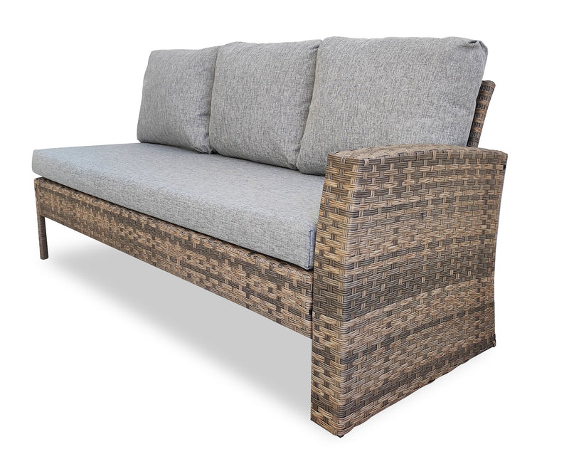 Bergen 3-Piece Outdoor Patio Conversation Set with L-Shape Sectional & Glass Top Dining Height Table - Hand-Woven Resin Wicker, UV & Weather Resistant - Grey