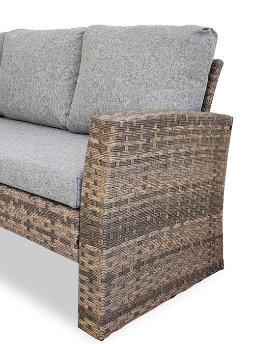 Bergen 3-Piece Outdoor Patio Conversation Set with L-Shape Sectional & Glass Top Dining Height Table - Hand-Woven Resin Wicker, UV & Weather Resistant - Grey