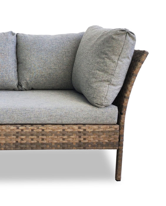 Bergen 3-Piece Outdoor Patio Conversation Set with L-Shape Sectional & Glass Top Dining Height Table - Hand-Woven Resin Wicker, UV & Weather Resistant - Grey