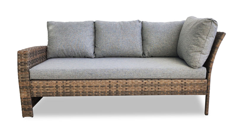 Bergen 3-Piece Outdoor Patio Conversation Set with L-Shape Sectional & Glass Top Dining Height Table - Hand-Woven Resin Wicker, UV & Weather Resistant - Grey