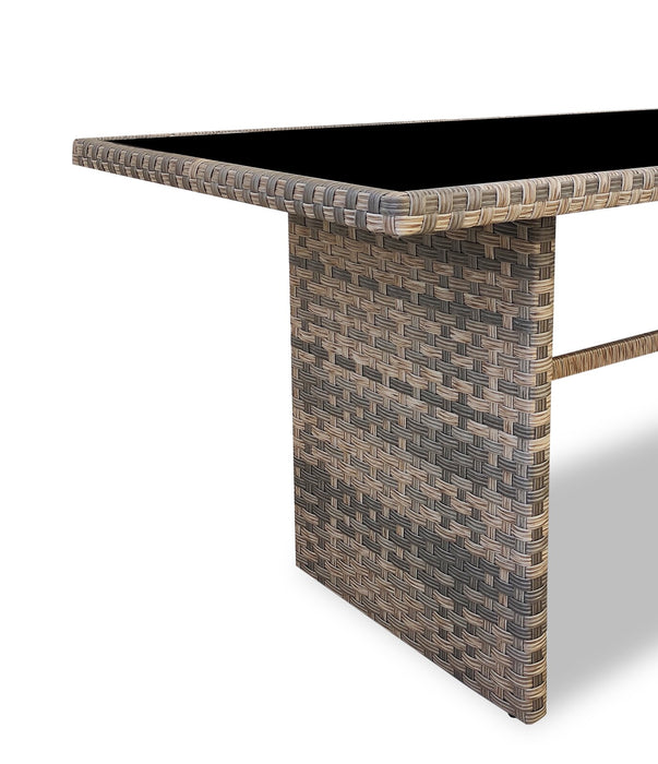 Bergen Dining Height Outdoor Patio Table - Hand-Woven Resin Wicker, Glass Top - Grey