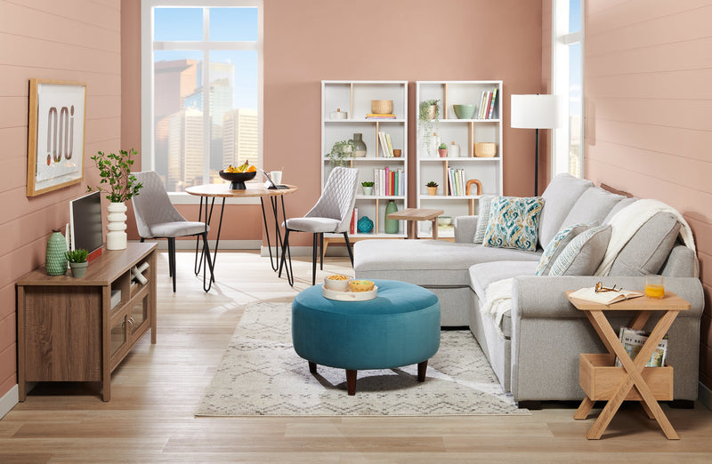 Bremen 32.75\" Bookcase With 4 Staggered Shelves - White and Light Brown 