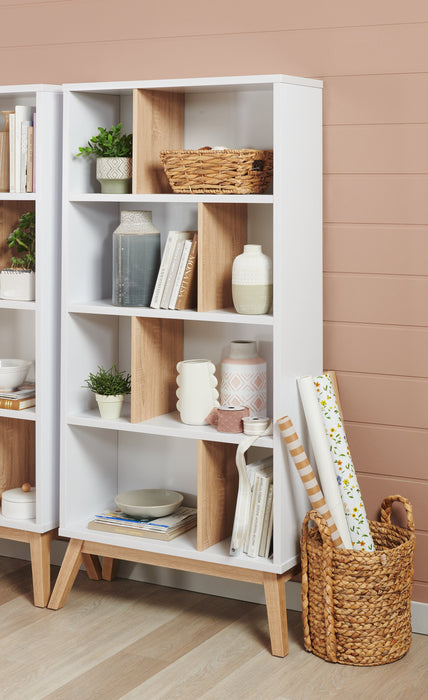Bremen 32.75\" Bookcase With 4 Staggered Shelves - White and Light Brown 