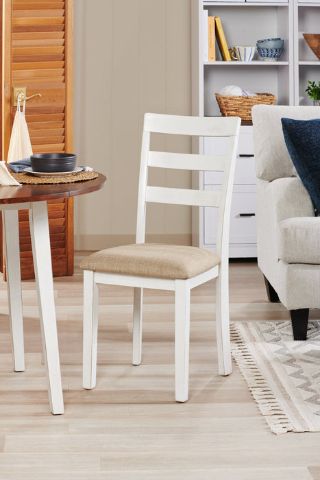 Bryn 3pc Dining Package with 42\" Drop-Leaf Table & 2 Chairs, Fabric -Two-Tone White & Brown