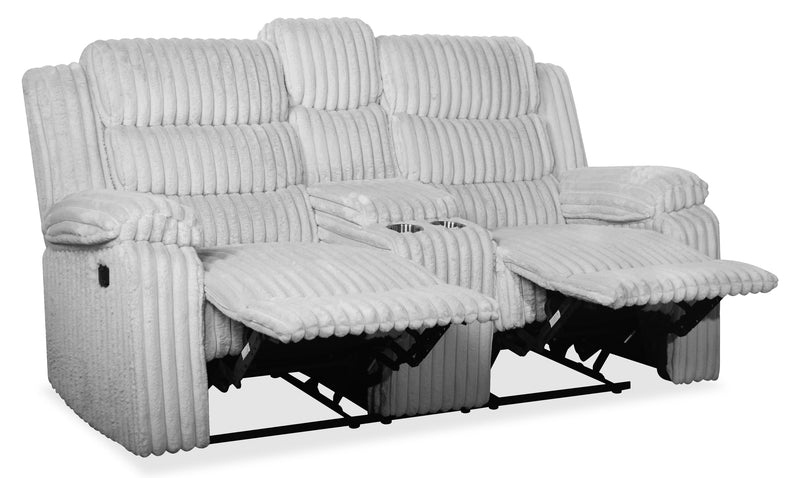 Bryson 72\" Faux Fur Fabric Reclining Loveseat with Storage Console - Mist Grey